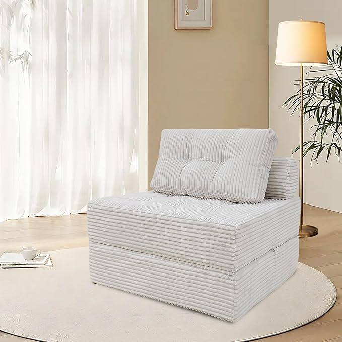 ANONER Memory Foam Folding Sofa Bed Sectional Couches with Deep Seat and Pillow Futon Floor Couch Versatile Convertible Sleeper Chair Boneless Chaise Lounge Fold Out Chair Bed Beige