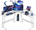 BLKMTY L Shaped Gaming Desk Computer Desk Corner Desks Wood Gaming Table PC Table with Monitor Stand for Home Office Dorm Sturdy Writing Workstation Carbon Fiber Surface 50-Inch White