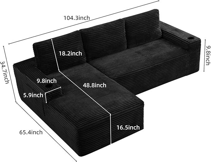 104 L Shaped Modular Sectional Sofa Cloud Sectional Couch with Deep Seats Built-in Cup Holders &amp Side Pockets Upholstered Boneless Modern Modular Sofa Couch with Chaise for Living Room Bedroom