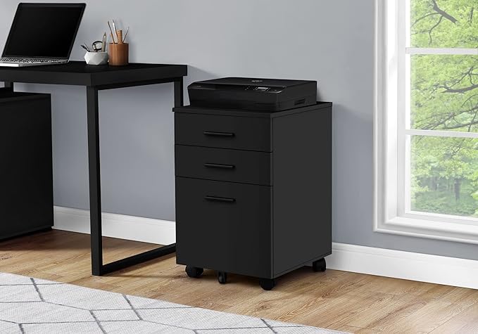 24 H Black Mobile Filing Cabinet with 3 Drawers 5 Wheels Rectangular Portable Filing Cabinet Traditional for Office Study Room