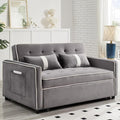 Convertible Velvet Sofa Bed with Pull-Out Bed &amp Side Storage Pockets Modern Sleeper Sofa for Living Room Apartment Small Spaces and Bedroom (Grey-1)