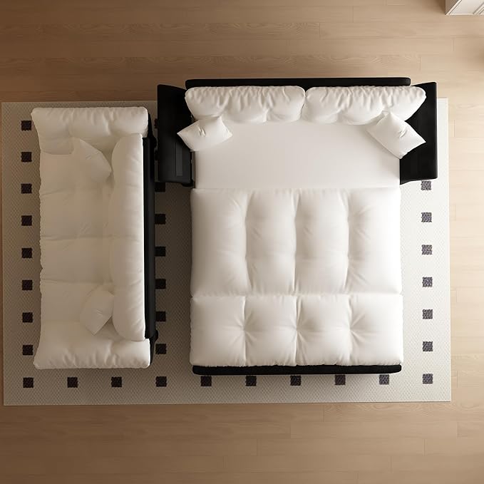 74.8 Queen Size Futon Sofa Bed Love Seat Sleeper Bed Small Space Sleeper Sofa Couch with Pullout Bed 3 in 1 Velvet Futons Convertible Sofa Bed for Living Room Apartment Beige