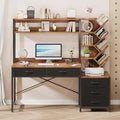 Reversible Computer Desk with Hutch Home Office Desk with 5 Drawers and Bookshelf 52'' Study Writing Desk with Storage Shelves for Bedroom Home Office Rustic Brown