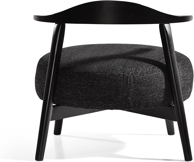 Merax Low-Back Accent Chair Mid Century Modern Upholstered Chair with Curved Backrest for Living Room Bedroom Boucle Fabric Birch Wood Supports 300lbs Black