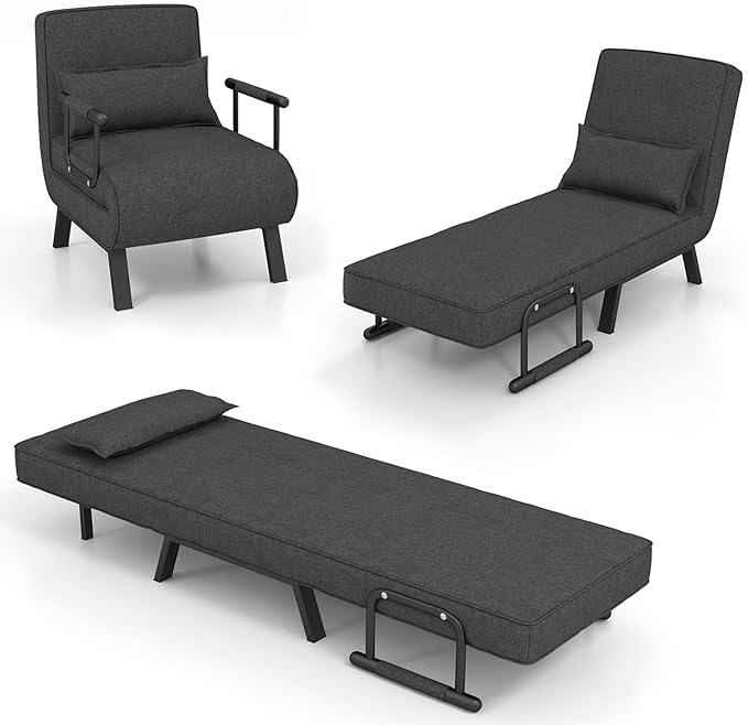 S AFSTAR 4 in 1 Convertible Sofa Bed Sleeper Chair Folding Sofa Arm Chair with Pillow and 6 Position Adjustable Backrest Full Padded Lounger Couch Bed for Home/Office (Black)