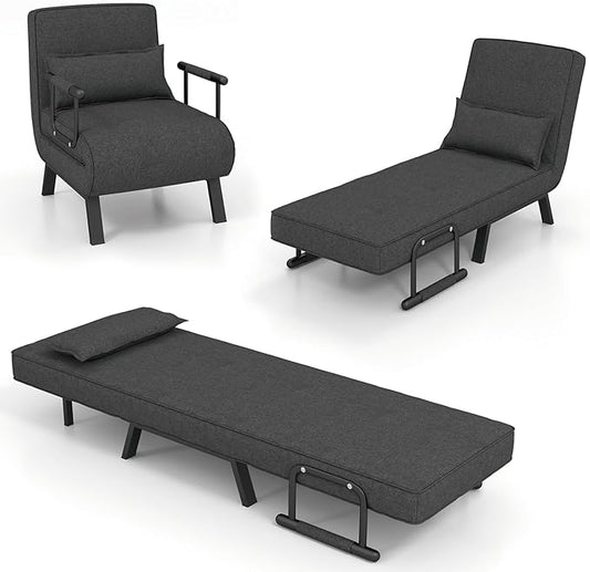 S AFSTAR 4 in 1 Convertible Sofa Bed Sleeper Chair Folding Sofa Arm Chair with Pillow and 6 Position Adjustable Backrest Full Padded Lounger Couch Bed for Home/Office (Black)