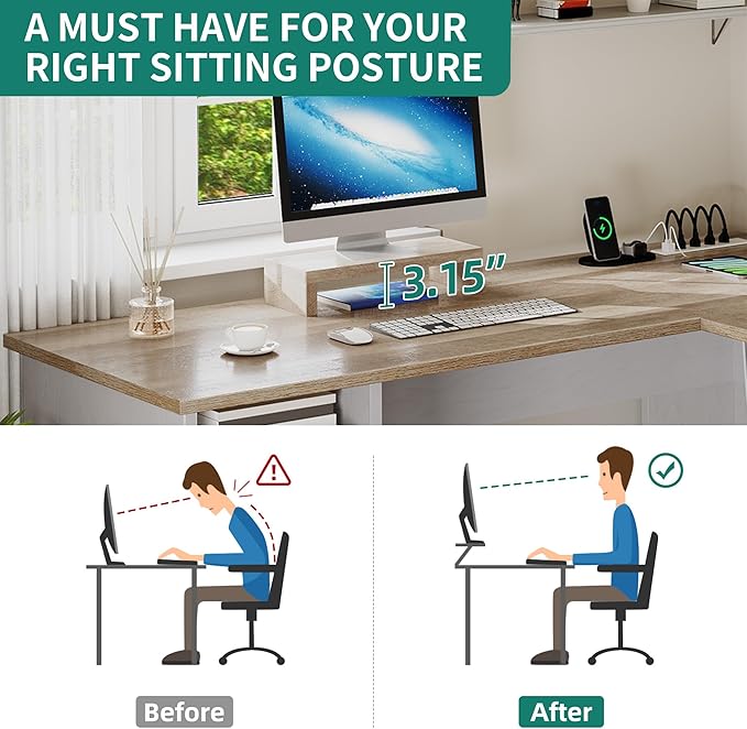 YITAHOME L Shaped Desk with Power Outlets 60 Inch Computer Desk Corner Desk with File Drawer Home Office Desk with Monitor Stand &amp Storage Shelves L-Shaped Desk with File Cabinet Grey Wash