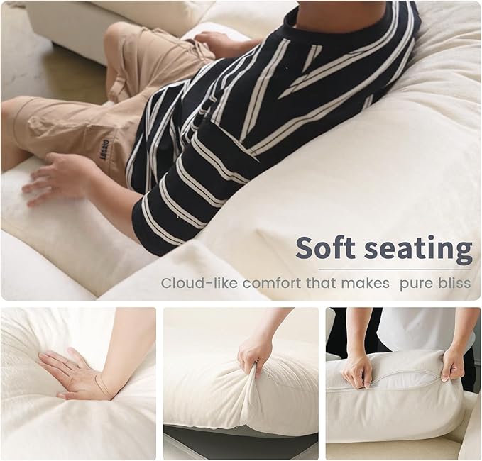 WJShome Cloud Sectional Couches for Living Room100.5 Convertible Love Seat 3 Seater Modular Sectional SofaDeep Seater Furniture SetsBeige