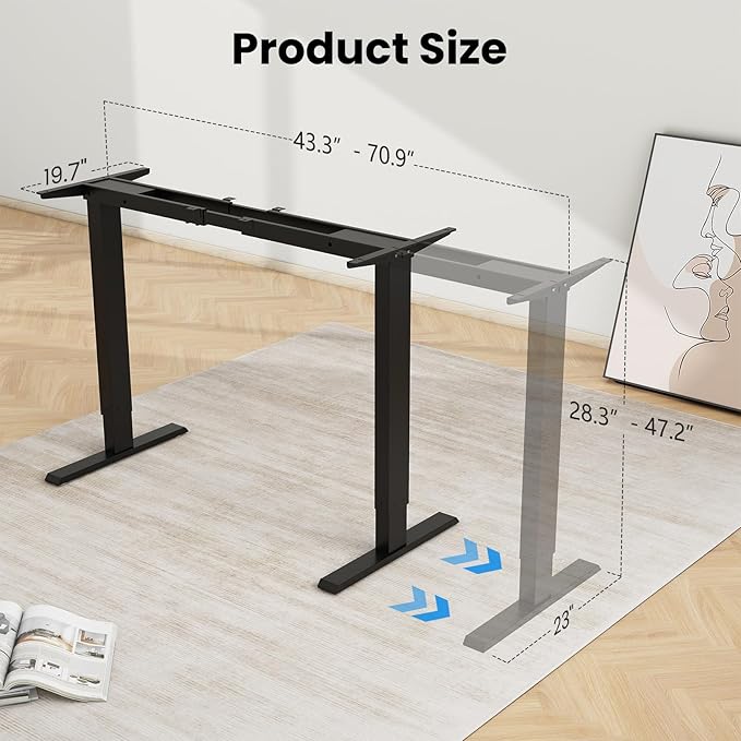 Dual Motor Standing Desk Frame- Height Adjustable Electric Desk Legs Heavy Duty Sit to Stand Up Desk Base 4 Memory Settings Controller for Adjustable DIY Desktop Over 300 lbs Load Capacity