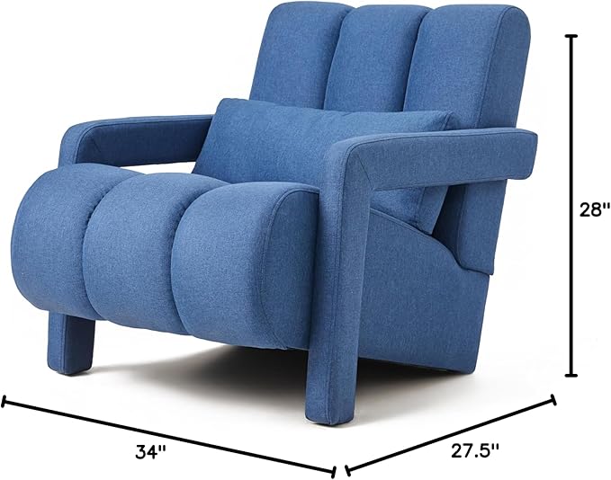 Modern Upholstered Accent Chair Comfortable Linen Fabric with a Pillow for Living RoomBedroom. Linen Blue