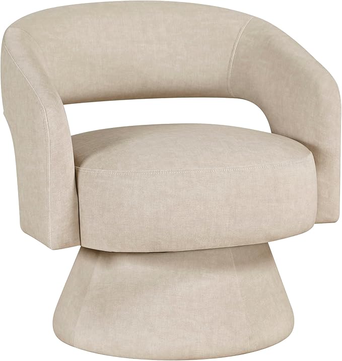 Lexicon 360 Degree Swivel Accent Chair Modern Comfy Velvet Round Barrel Chair Open Back Plush Foam Cushions Metal Swivel Base for Living Room/Bedroom/Office Taupe