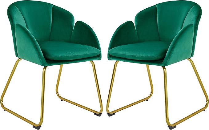 Yaheetech Velvet Living Room Chair Flower Shaped Armchair with Golden Legs Upholstered Side Chair for Vanity Room Living Room Kitchen Green