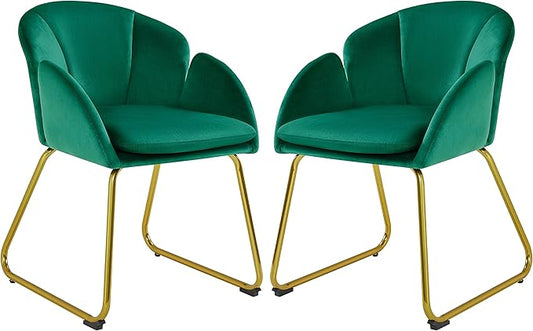 Yaheetech Velvet Living Room Chair Flower Shaped Armchair with Golden Legs Upholstered Side Chair for Vanity Room Living Room Kitchen Green
