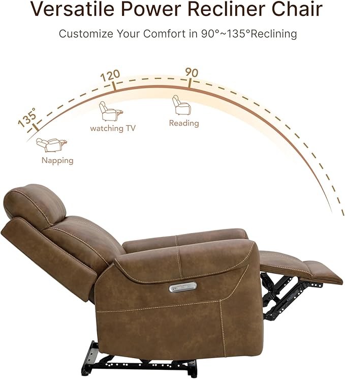 Wall Hugger Recliner Chair for Adults Faux Leather RV Recliner with USB Charging Ports Electric Power Reclining Sofa for Living Room Home Theater Seating Bedroom