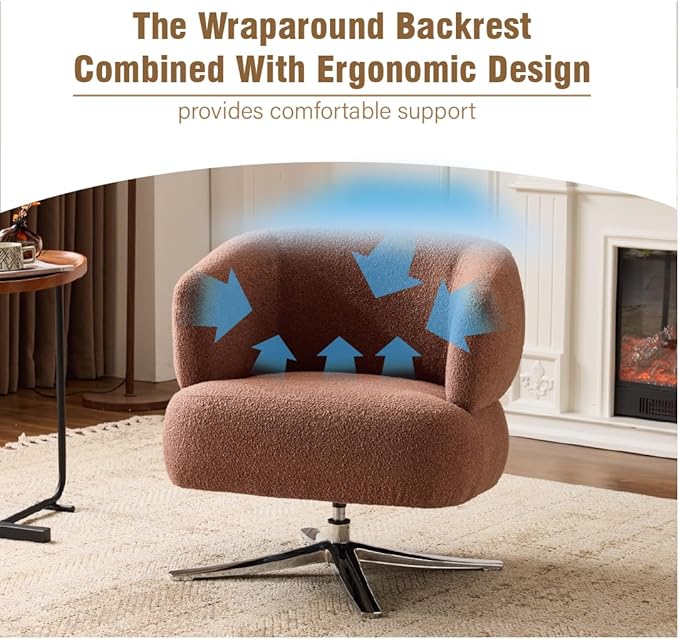 GDFStudio 360° Swivel Barrel Accent Chair Cuddle Style Single Sofa Lounge Chair for Living Room Bedroom Study Balcony or Reading Corner Red