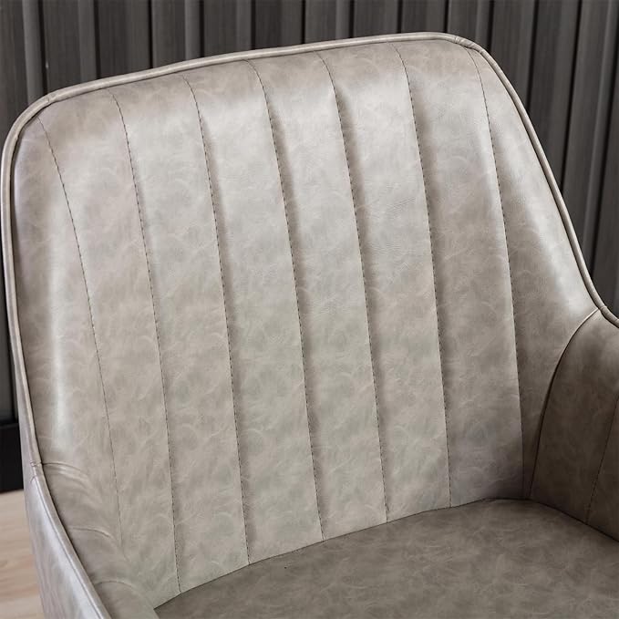 Vanity Art Mid Century Modern Accent Chair with Arms Upholstered Synthetic Faux Leather Chair for Living Room Bedroom Reading Area Comfy Dining Chairs Set of 2 (Grey) UC-15G
