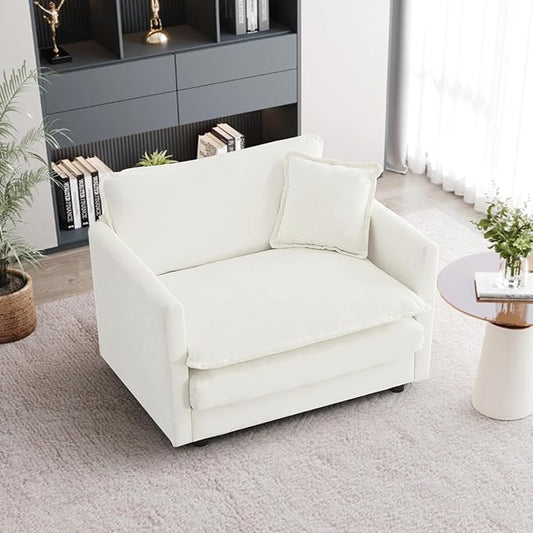 Single Accent Chair Sofa Chenille Fabric Reading Chair Single Sofa Couch with Pillow for Living Room Apartment Office(White)