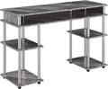 Pemberly Row No Tools Student Desk Gray Faux Marble Wood Finish Stainless Steel Legs 47.25 x 15.75 x 30 in Modern Home Office Desk with Shelves for Storage