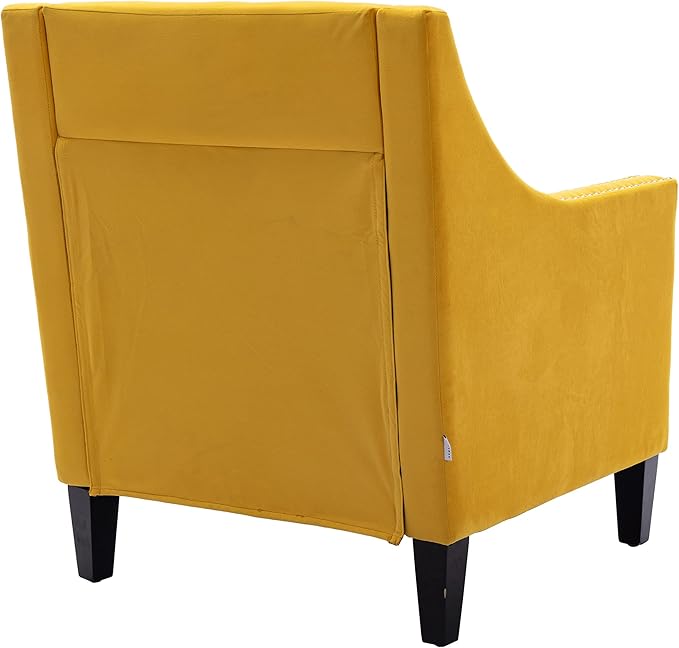 Generic Accent Armchair Living Room Chair with Nailheads and Solid Wood Legs Yellow