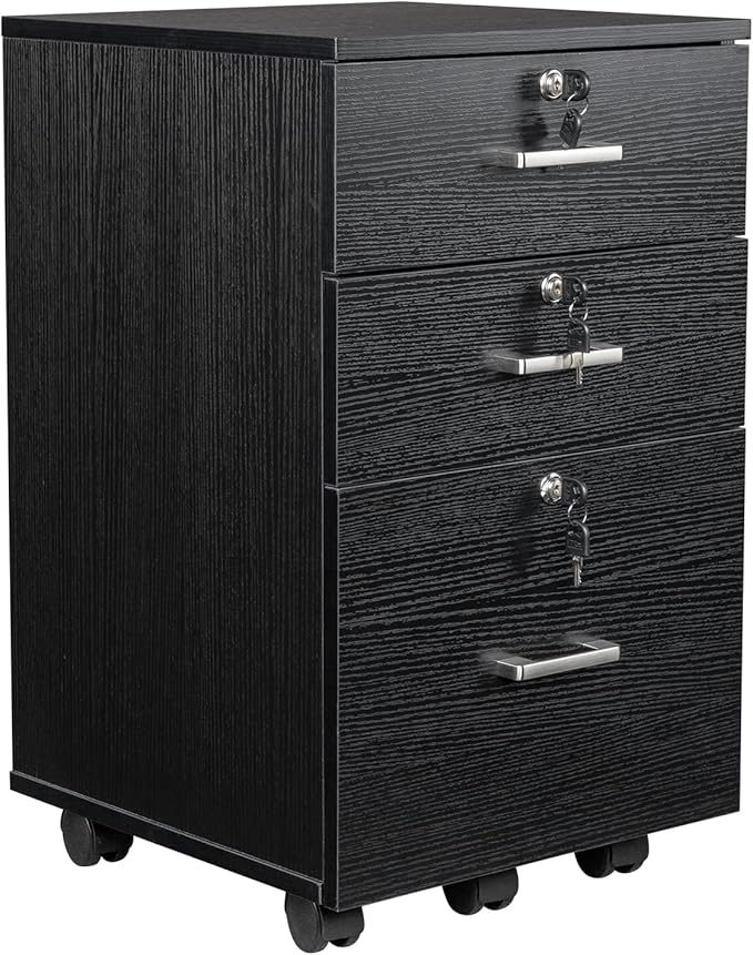 3-Drawer File Cabinet with Lock Wood Rolling Cabinet Under Desk File Cabinets for Home Office Mobile Printer Stand &amp Filing Cabinet for Letter Sized Files Under Desk Mobile File Cabinet 40 x40x
