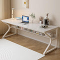 Extra Long Desk with Bookshelf - 71 Double Long Writing Table for 2-Person Workstation Modern Study Work Computer Desk for Home and Office Warm White