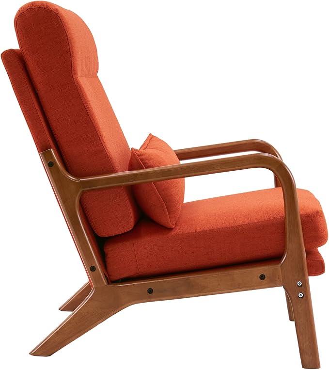 Hommoo Arm Chair Modern Accent Chair Comfy Linen Fabric Reading Chair High Back Leisure Chair with Wood Frame Accent Chair for Living Room Bedroom Balcony Orange