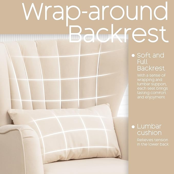 Modern Accent Chair Comfy Wingback Armchair with Pillow Upholstered Shell Accent Chair Reading Chair for Bedroom Living Room Small SpacesDressing Room Beige