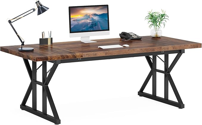 Tribesigns 70.8-Inch Executive Desk Large Computer Office Desk Workstation Modern Simple Style Laptop Desk Study Writing Table Business Furniture for Home Office (Brown/Black 70.8 Inch)