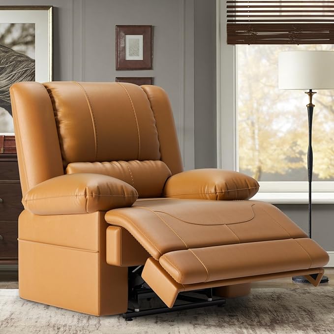 Large Dual Motor Power Lift Recliner Chair with Massage and Heat for Elderly People Infinite PositionUSB Ports and Remote ControlBreathable Leather (Yellow)