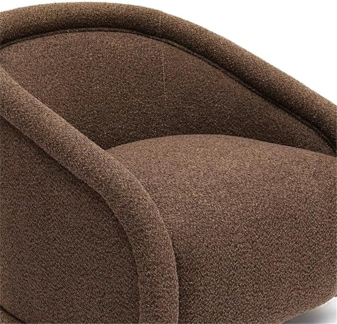 Pemberly Row Transitional Boucle Swivel Chair Chocolate Brown Solid Wood Base Shelter Arm Handmade Accent Chair for Living Room or Bedroom 360-Degree Swivel Function Wide Deep Seat