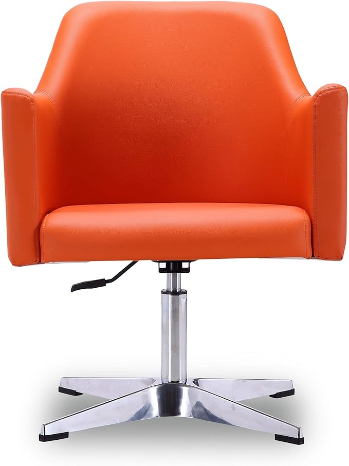 Manhattan Comfort Pelo Modern Swivel Accent Chair with 360° Turn Adjustable Height Faux Leather Upholstery &amp Chrome Base Unique Tight Welded Construction Set of 1 Orange