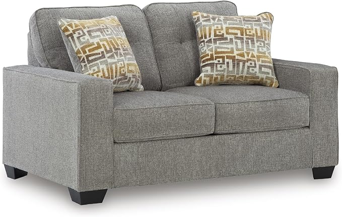 Signature Design by Ashley Fanciful Classic Loveseat with Tufted Cushion and Removable Cushion Light Gray