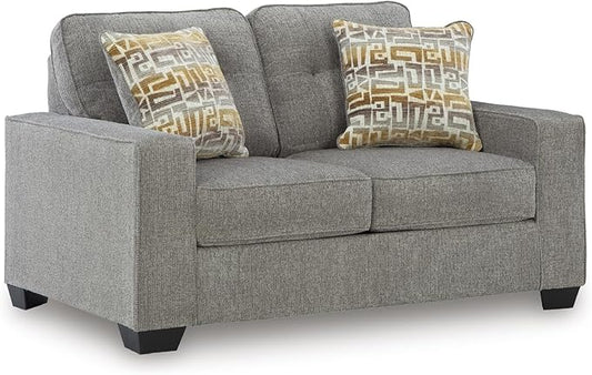 Signature Design by Ashley Fanciful Classic Loveseat with Tufted Cushion and Removable Cushion Light Gray