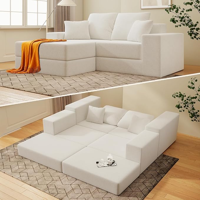 Cloud Modular Sectional Sofa Comfy Boneless Couch for Living Room Modern L-Shaped Couch with Reversible Chaise Customizable Sleeper Sofa with Non Slip No Assembly &amp Deep Seat Beige