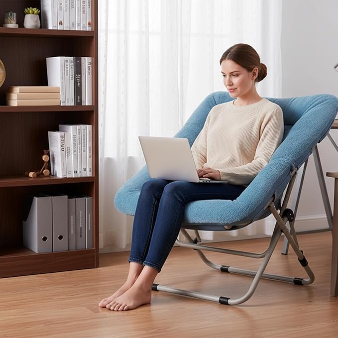 Comfy Folded Chair Soft Faux Fur Oversized Folding Chair Flexible Lazy Chair for Kids Girls Teens Adults Moon Chair for Dorm Rooms Bedroom Living Room