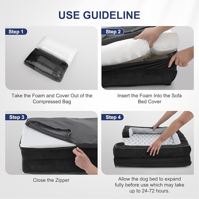 FURTIME Orthopedic Dog Bed for Extra Large Dogs - XL Plus Waterproof Dog Sofa Beds Supportive Foam Pet Couch Bed with Removable Washable Cover Waterproof Lining and Nonskid Bottom Black