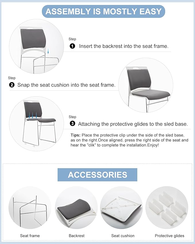 12 Pack Stacking Chairs - 1102LB Capacity Home Office Guest Chair Set With Sled Base Modern Reception Chair for Kitchen Waiting Room Multi-Purpose Use Break Room Training Cafeteria