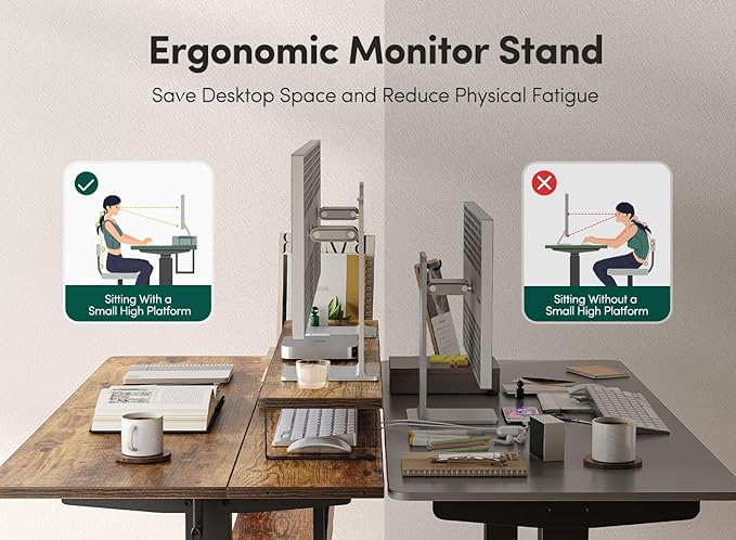 CubiCubi 55 Electric Standing Desk with Under Desk Shelves Sit Stand Rising Computer Desk with Monitor Shelf Home Office Desks with Hooks Adjustable Height Stand Up Workstation Table Rustic Brown