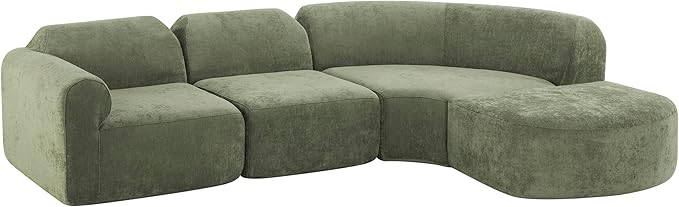 Merax Modern Curved Sectional Sofa with Ottoman Couch 4-Piece Set High-Density Compressed Sponge Fully Assembled Right Hand Facing Plush Deep Seat for Living Room Lounge Apartment Green