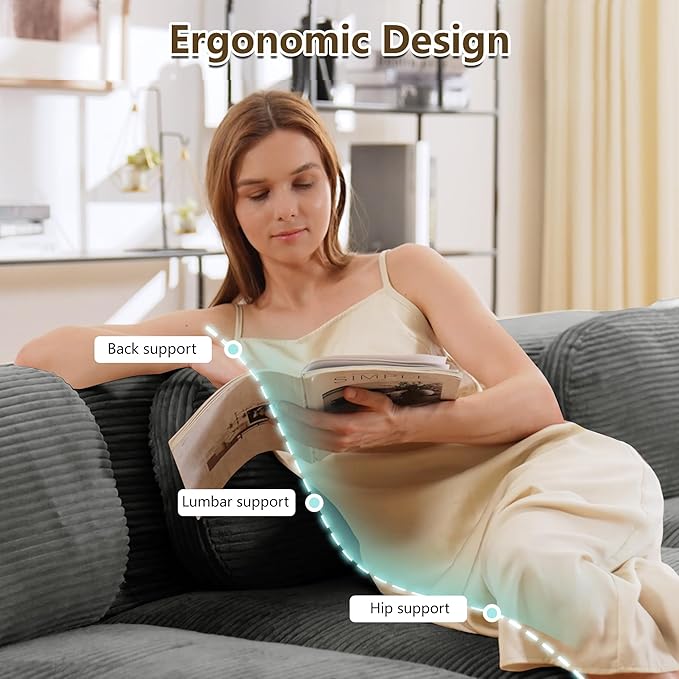 Boneless Sectional Couch No Assembly Required 117.3” Modular Cloud Sofa with Pillow and Ottoman Deep Seat Corduroy Couch for Living Room Bedroom Office Apartment