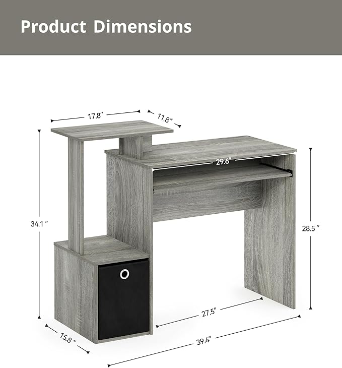 Computer Desk with Drawers Study Table with Storage Shelves Keyboard Tray for Home Office Bedroom Living Room Oak Grey/Black