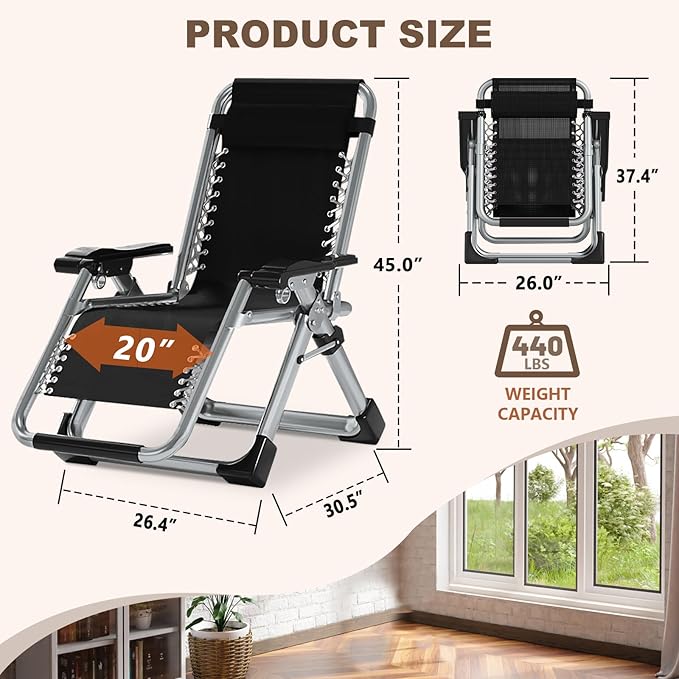 DoCred Comfy Chair Folding Chair Recliner Chair for Bedroom and Living Room Folding Reclining Patio Chairs Lounge Chair with Removable Cushion for Indoor Outdoor