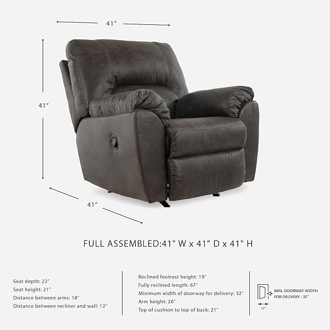 Signature Design by Ashley Tambo Faux Leather Manual Rocker Recliner Gray