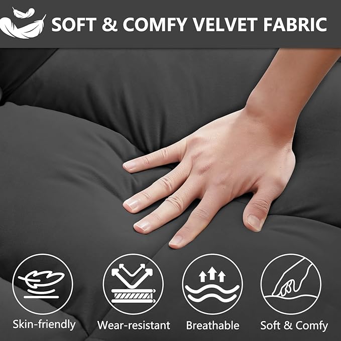 53'' Convertible Sleeper Sofa Bed Modern Velvet Fabric Adjustable Backrest Side Pocket and 2 Pillows 3-in-1 Pull Out Loveseat Couch for Living Room Bedroom Small Spaces Black