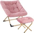Comfy Oversized Saucer Chair with OttomanSoft Faux Fur Reading Lounge Chair for AdultsStable X-Large Metal Frame and Non-Slip PadCozy Chair for Bedroom Living Room Dorm Office Pink