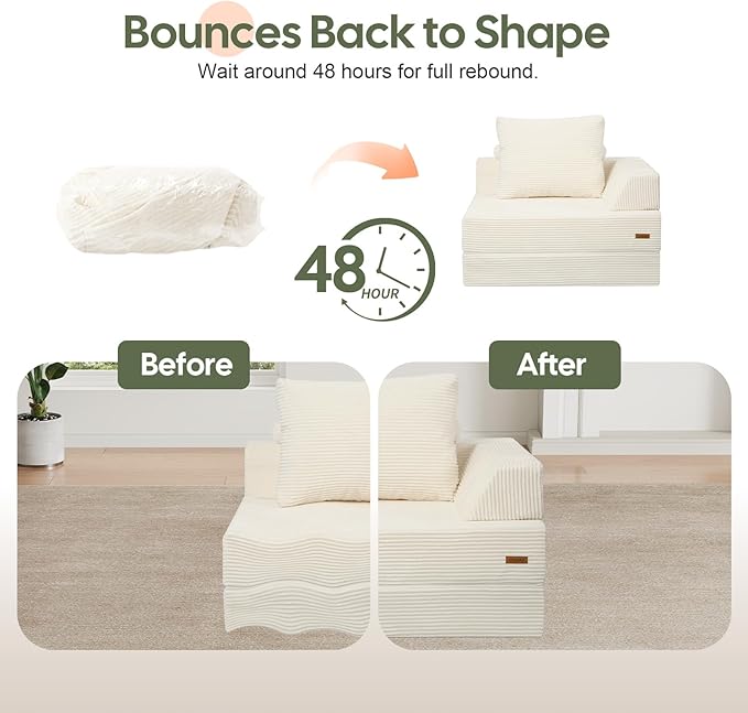 COMAX Folding Sofa Bed Foldable Couch for Bedroom Corduroy Convertible Floor Sleeper Futon Chair Foam 3 in 1 Fold Out Chair Portable Comfy Lounge Couch Single Sofa Bed for Small Space Guest Room
