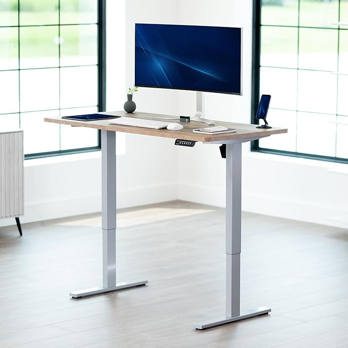 VIVO Electric 55 x 28 in Standing Desk Memory Height Adjustment 1B Series Holds 220 lbs One-Piece Reclaimed Wood Top Gray Frame DESK-KIT-1G55P