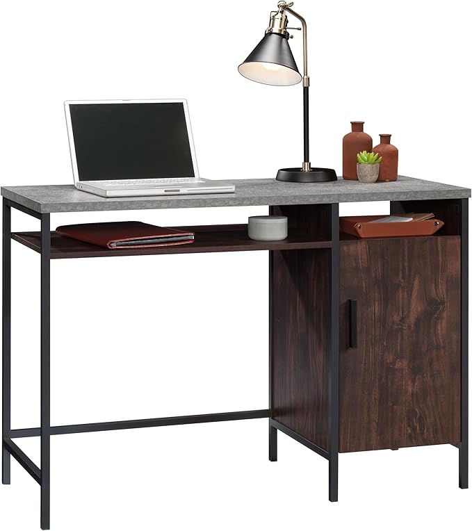 Sauder Market Commons Single Pedestal Desk Rich Walnut Finish