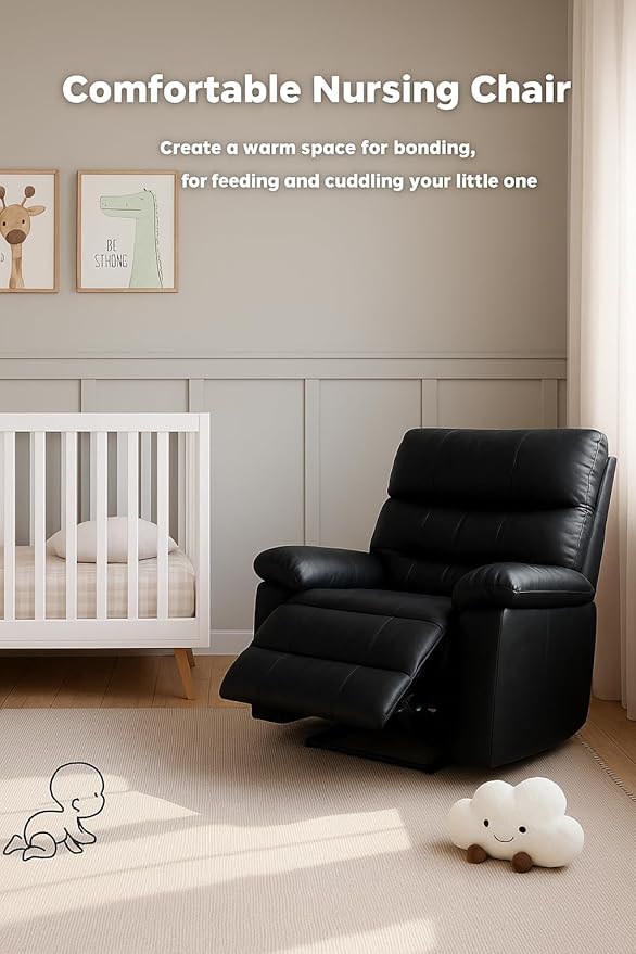 OUTLANE Oversized Recliner Chair Big and Tall Massage Recliner with Heating Extra Wide PU Leather Manual Recliners 400LBS Capacity with Plush 1.5X Padding Lazy Chair for Living Room - Black