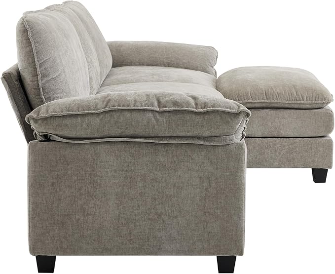 Karl home Sectional Sofa Modular Deep Seat Sofa Couch with Ottoman Chenille Sofa Sleeper Comfy Upholstered Furniture for Living Room Apartment Studio Office (3-Seat &amp 1-Ottoman Light Gray)